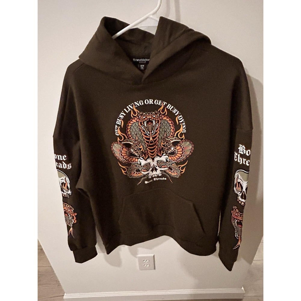 Brand Makers Tattoo Skull Snake Brown Orange Hoodie Men's M